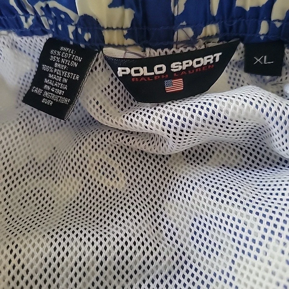 Polo Sport Ralph Lauren Swim Board Shorts Mens Medium Blue‎ Floral AOP Lined VGT